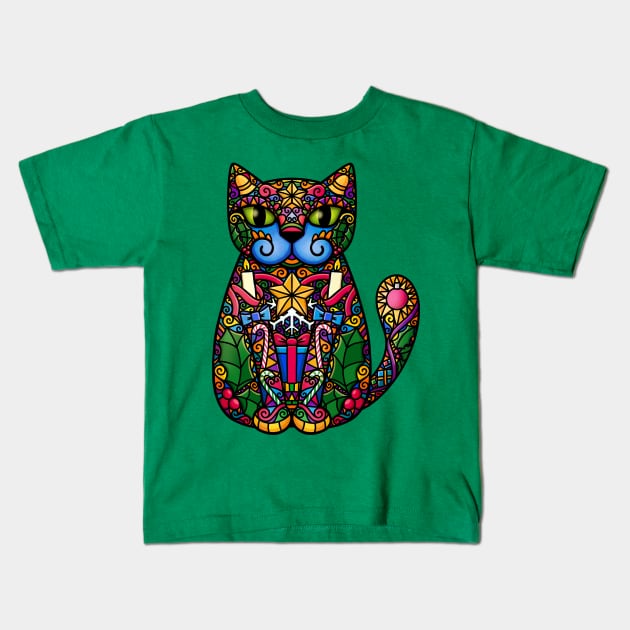 Christmas Cat Kids T-Shirt by Doodlecats 